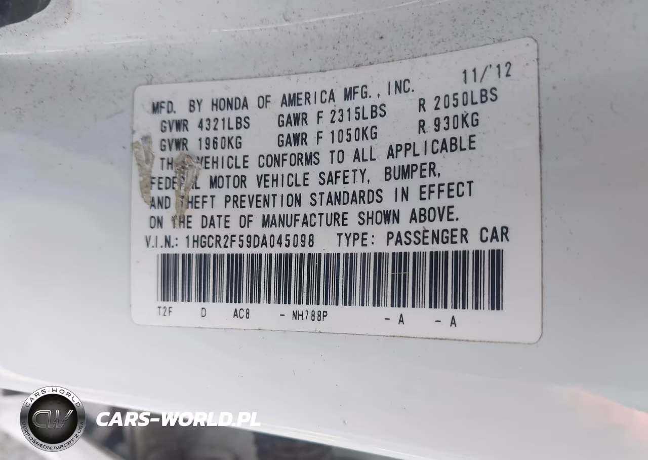 2013 Honda Accord Sport VIN:1HGCR2F59DA045098 - 9