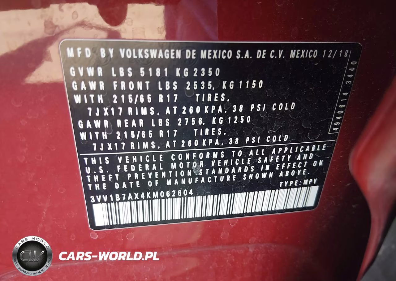 2019 Volkswagen Tiguan 2.0T S VIN:3VV1B7AX4KM062604 - 9