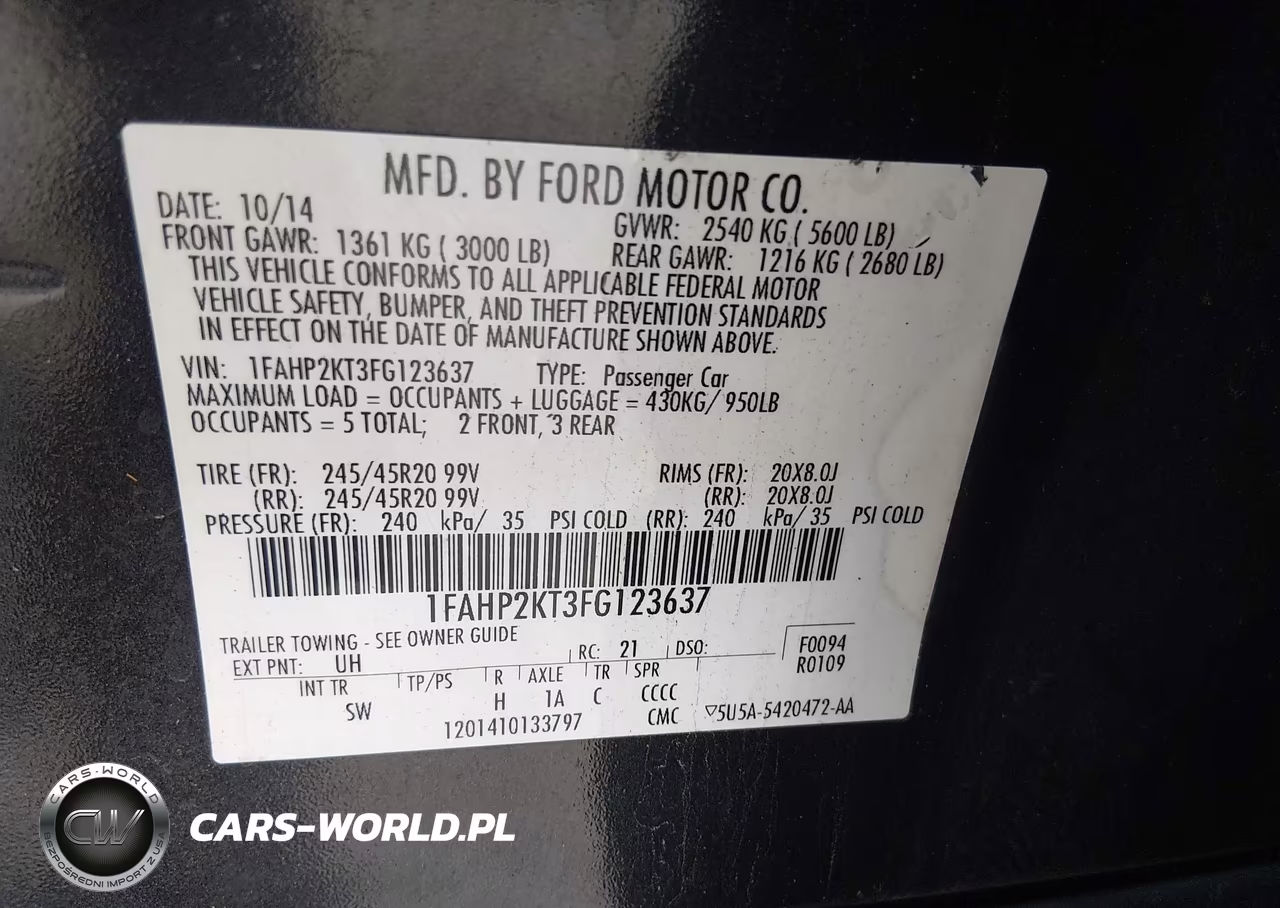 2015 Ford Taurus Sho VIN:1FAHP2KT3FG123637 - 9