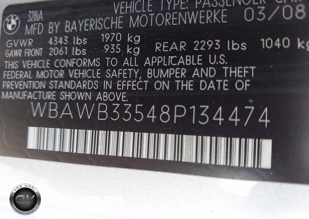 2008 BMW 328I VIN:WBAWB33548P134474 - 9