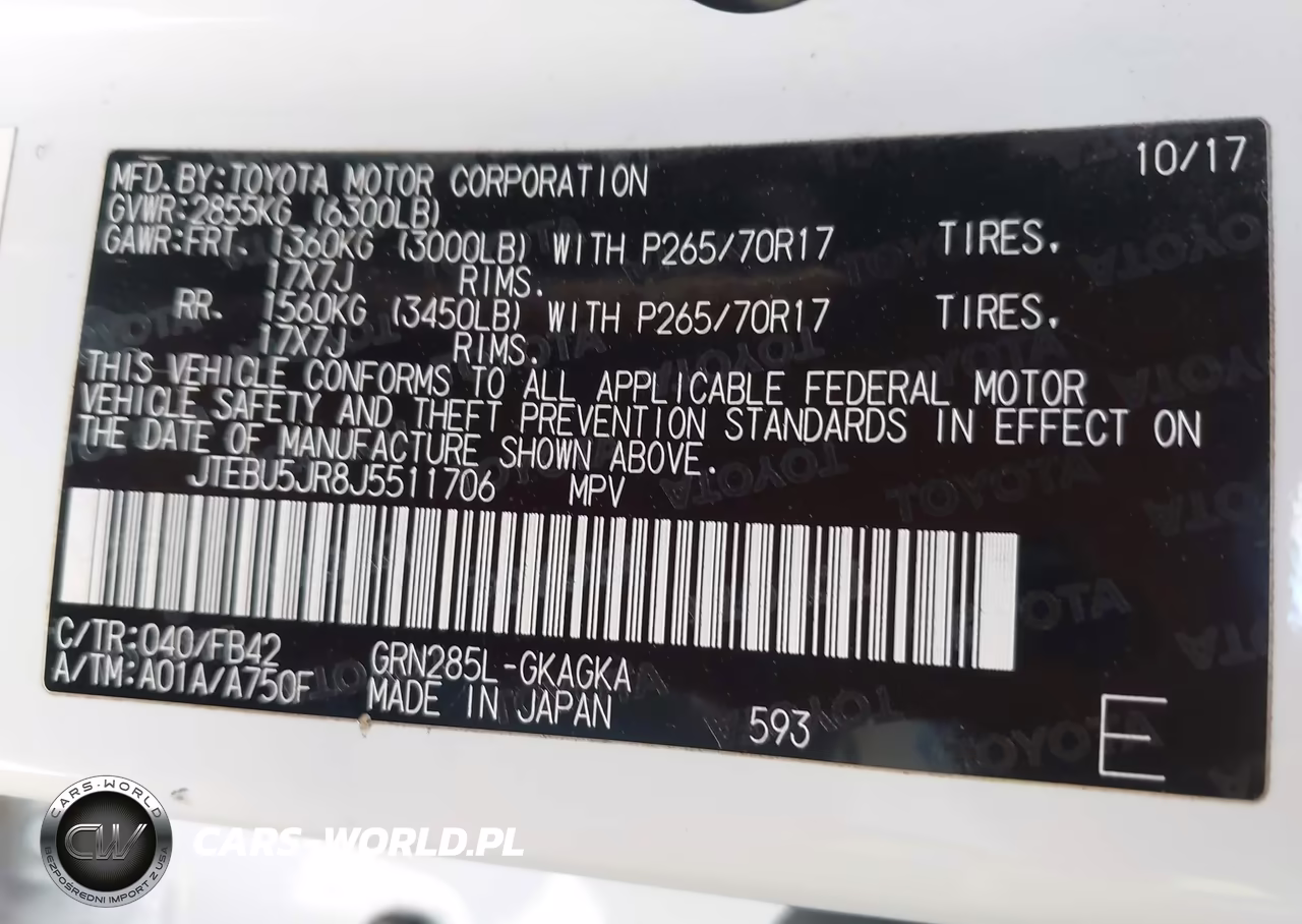 2018 Toyota 4Runner Sr5 VIN:JTEBU5JR8J5511706 - 9