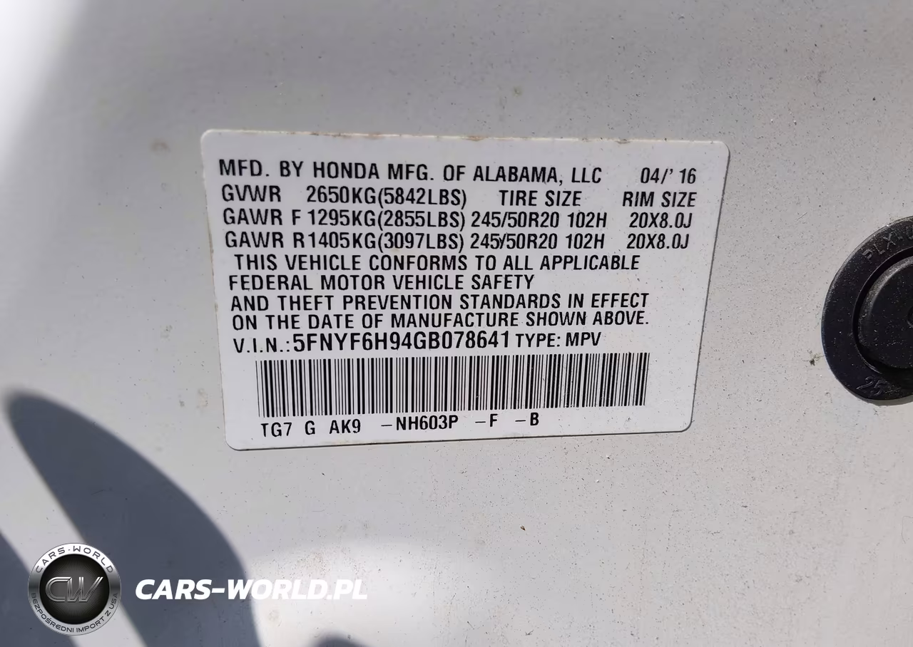 2016 Honda Pilot Touring VIN:5FNYF6H94GB078641 - 9