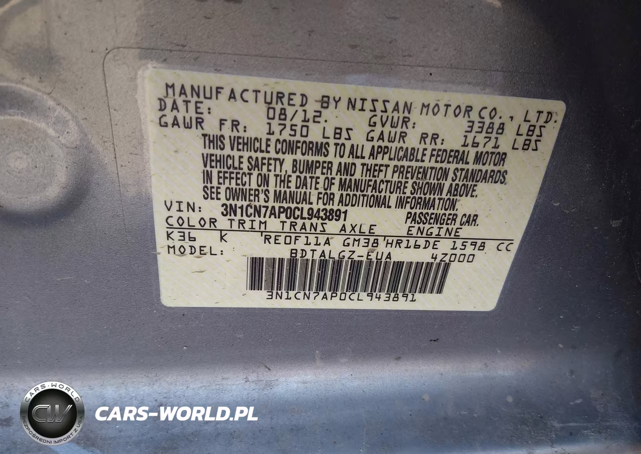 2012 Nissan Versa 1.6 Sl VIN:3N1CN7AP0CL943891 - 9
