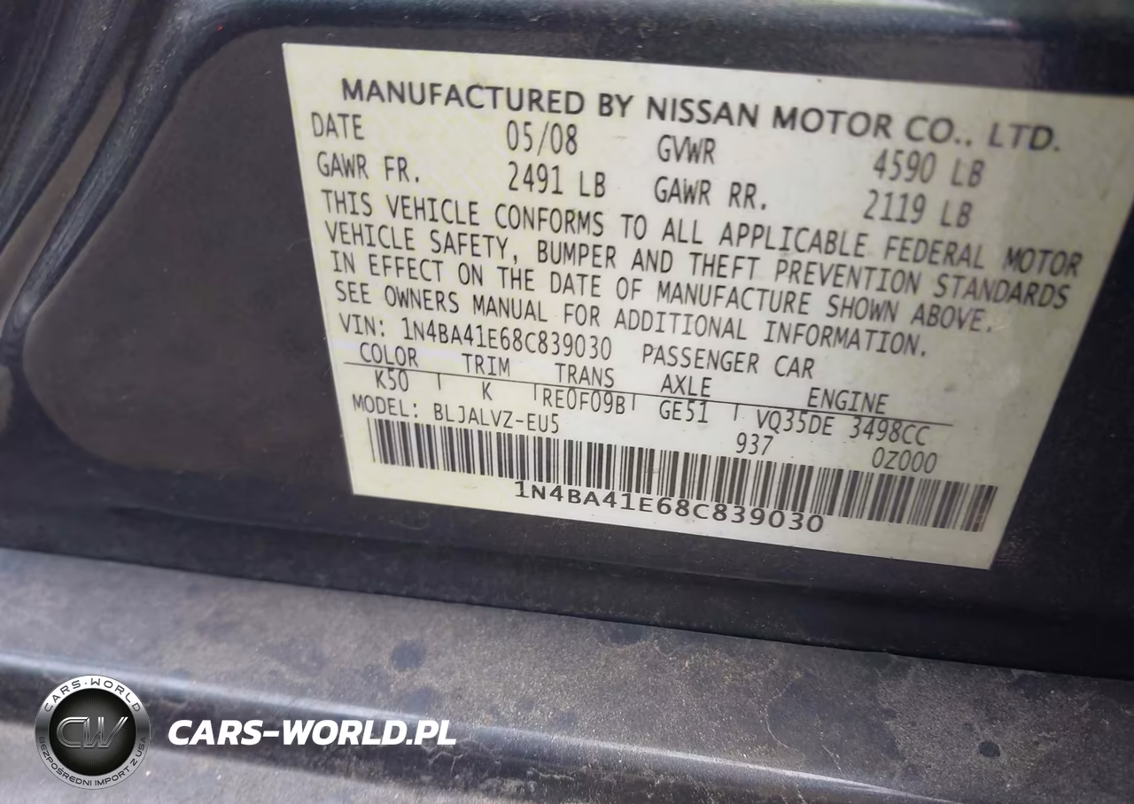 2008 Nissan Maxima 3.5 Se VIN:1N4BA41E68C839030 - 9