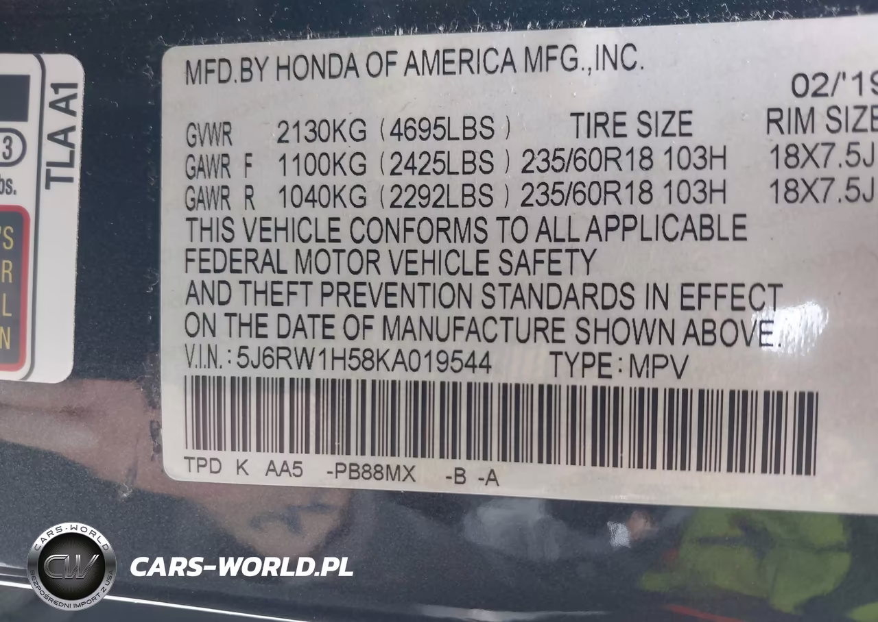 2019 Honda Cr-V Ex VIN:5J6RW1H58KA019544 - 9