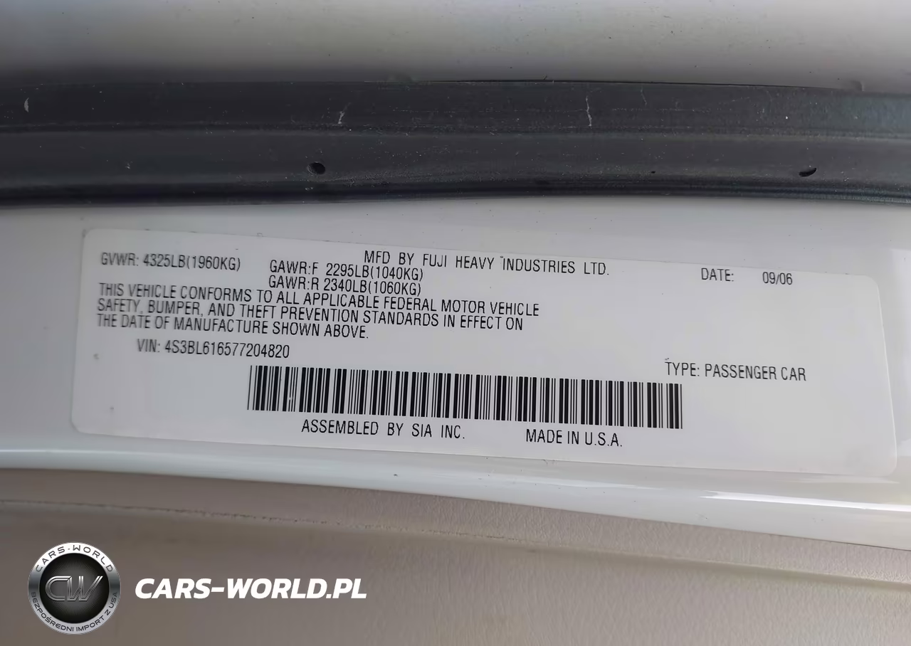 2007 Subaru Legacy 2.5I VIN:4S3BL616577204820 - 9