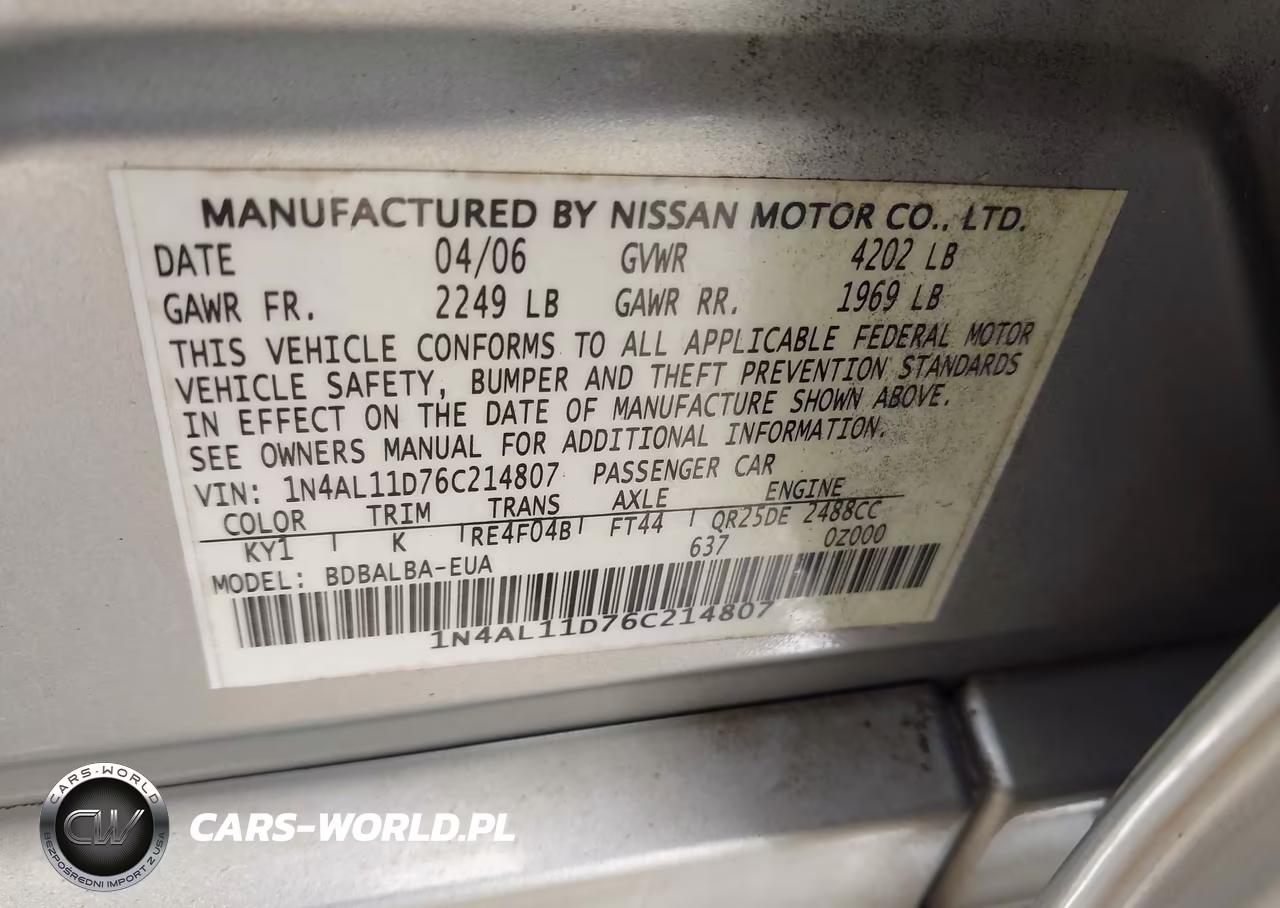 2006 Nissan Altima 2.5 S VIN:1N4AL11D76C214807 - 9