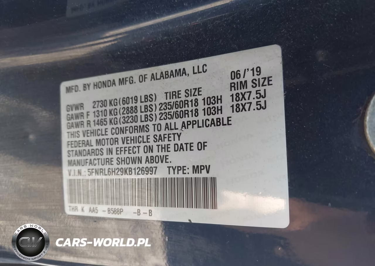 2019 Honda Odyssey Lx VIN:5FNRL6H29KB126997 - 9