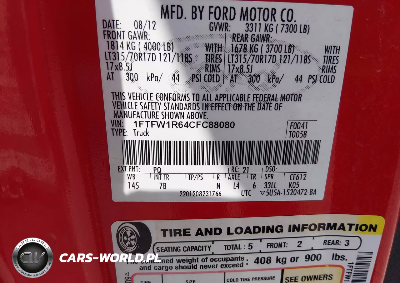 2012 Ford F150 Svt Raptor VIN:1FTFW1R64CFC88080 - 9