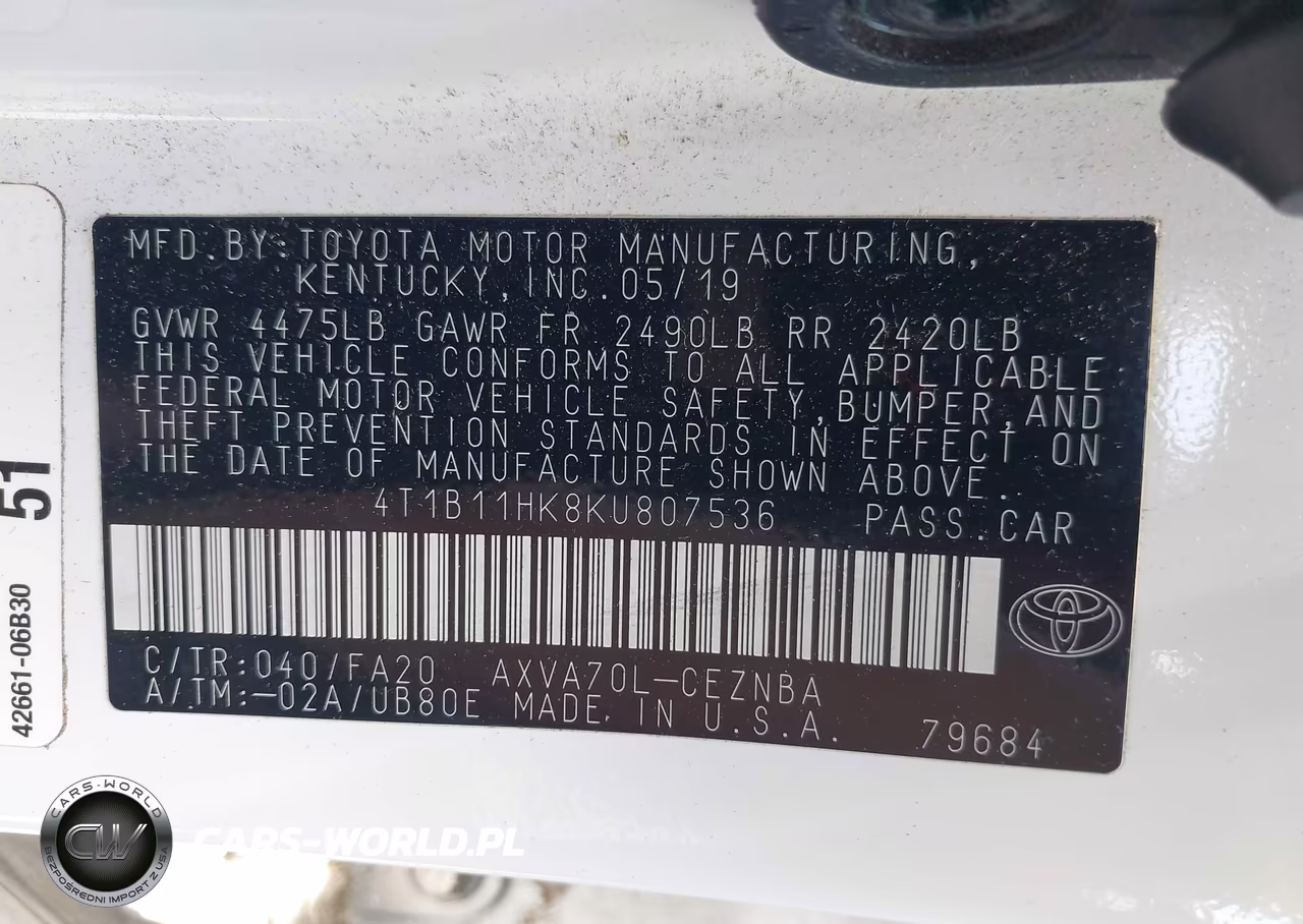 2019 Toyota Camry Le VIN:4T1B11HK8KU807536 - 9