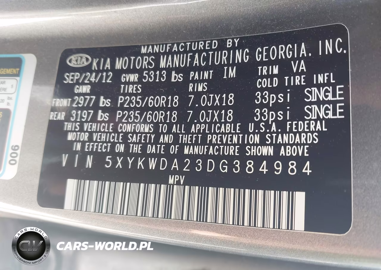 2013 Kia Sorento Sx V6 VIN:5XYKWDA23DG384984 - 9