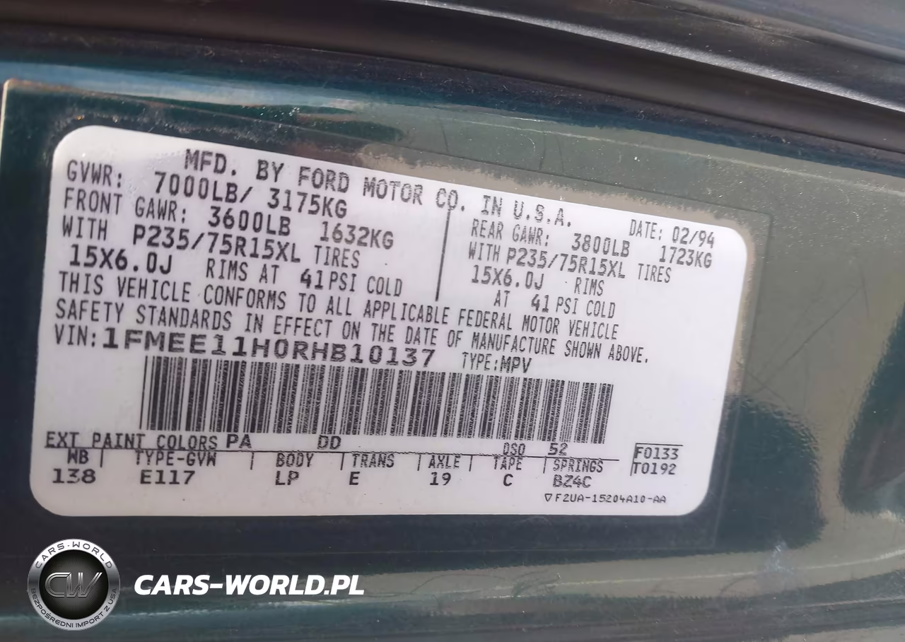 1994 Ford Econoline E150 VIN:1FMEE11H0RHB10137 - 9