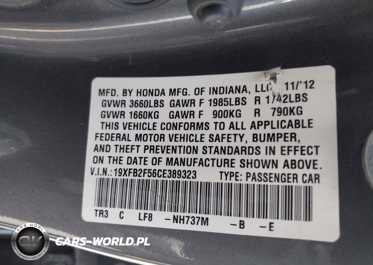 2012 Honda Civic Lx VIN:19XFB2F56CE389323 - 9