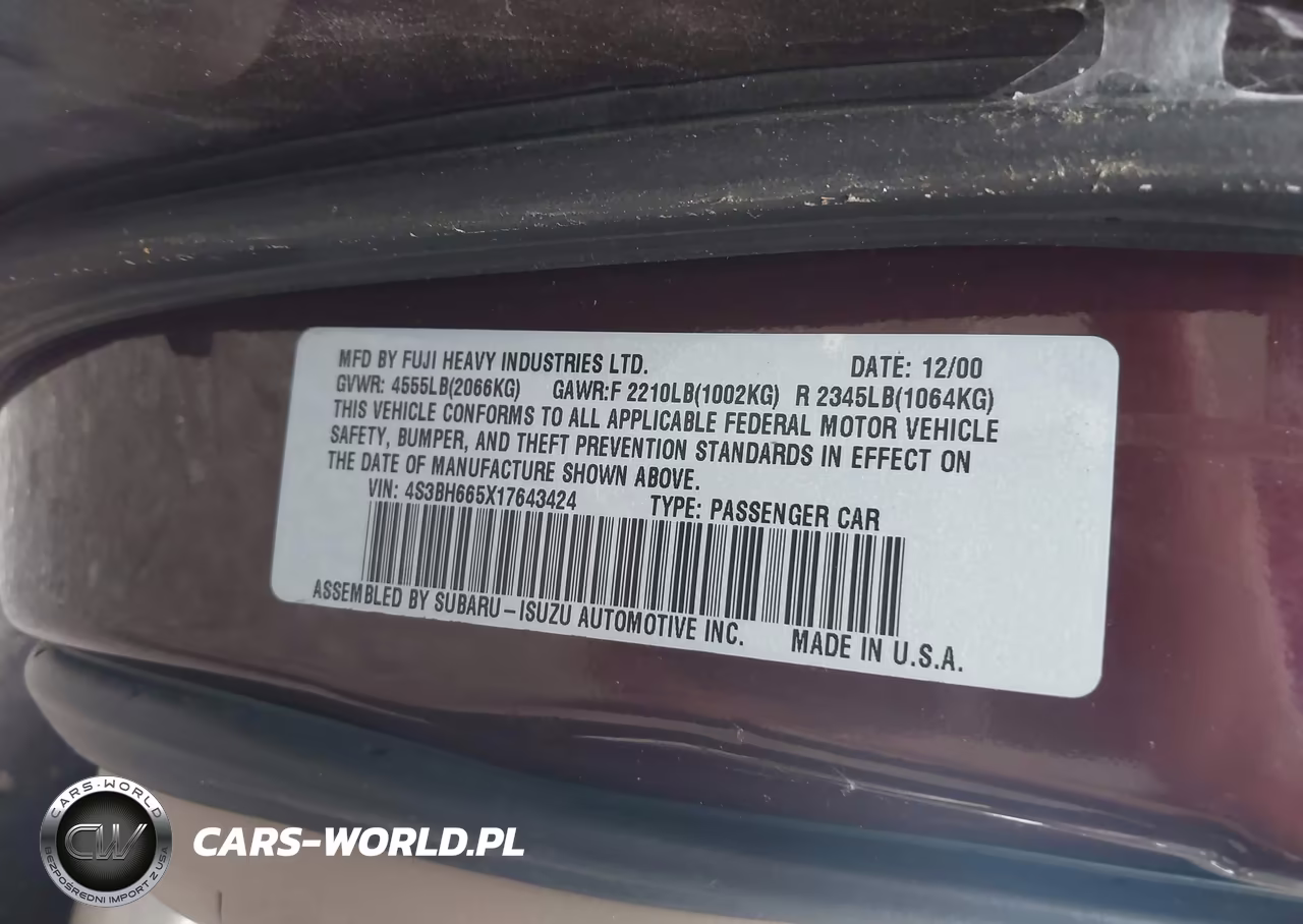 2001 Subaru Outback VIN:4S3BH665X17643424 - 9