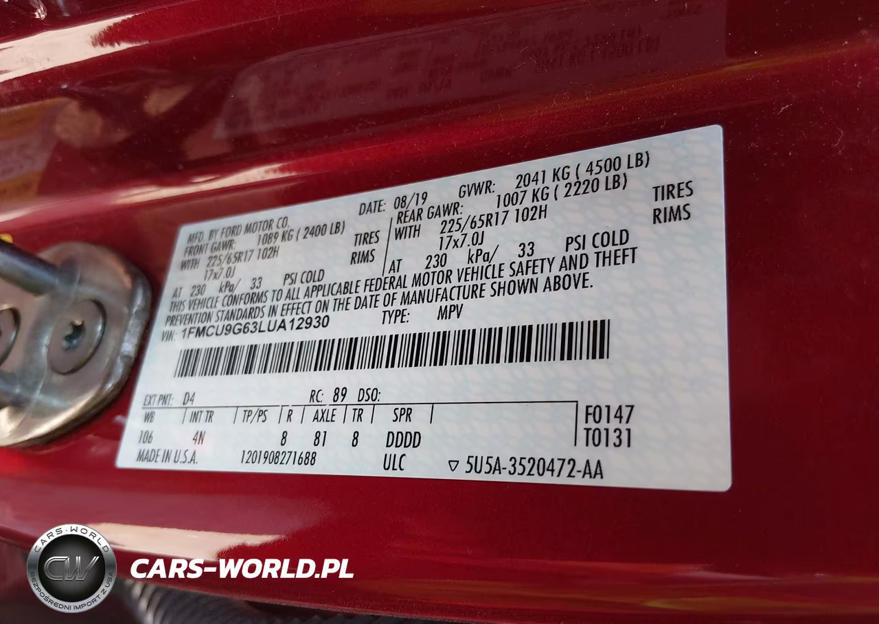 2020 Ford Escape Se VIN:1FMCU9G63LUA12930 - 9