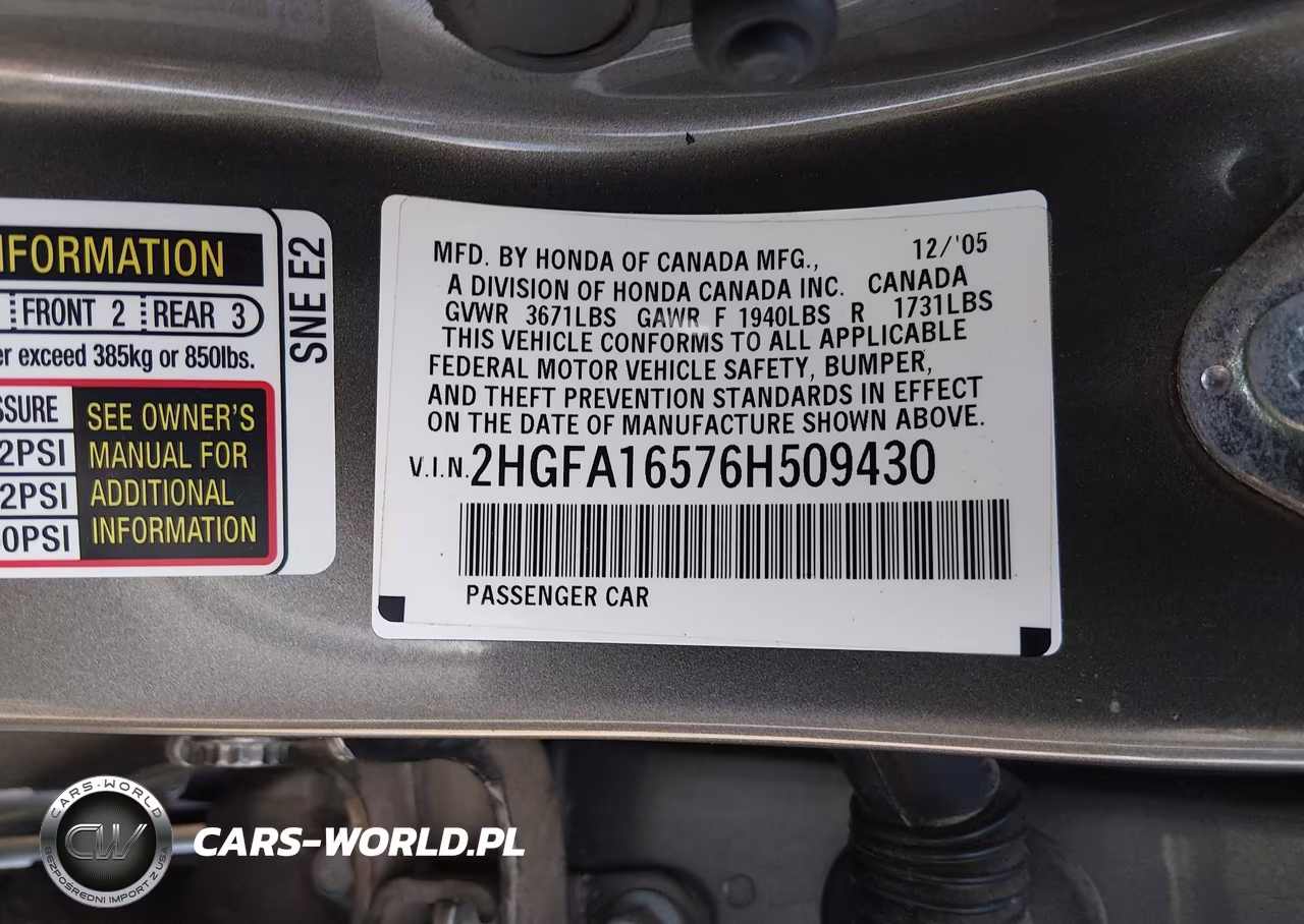2006 Honda Civic Lx VIN:2HGFA16576H509430 - 9
