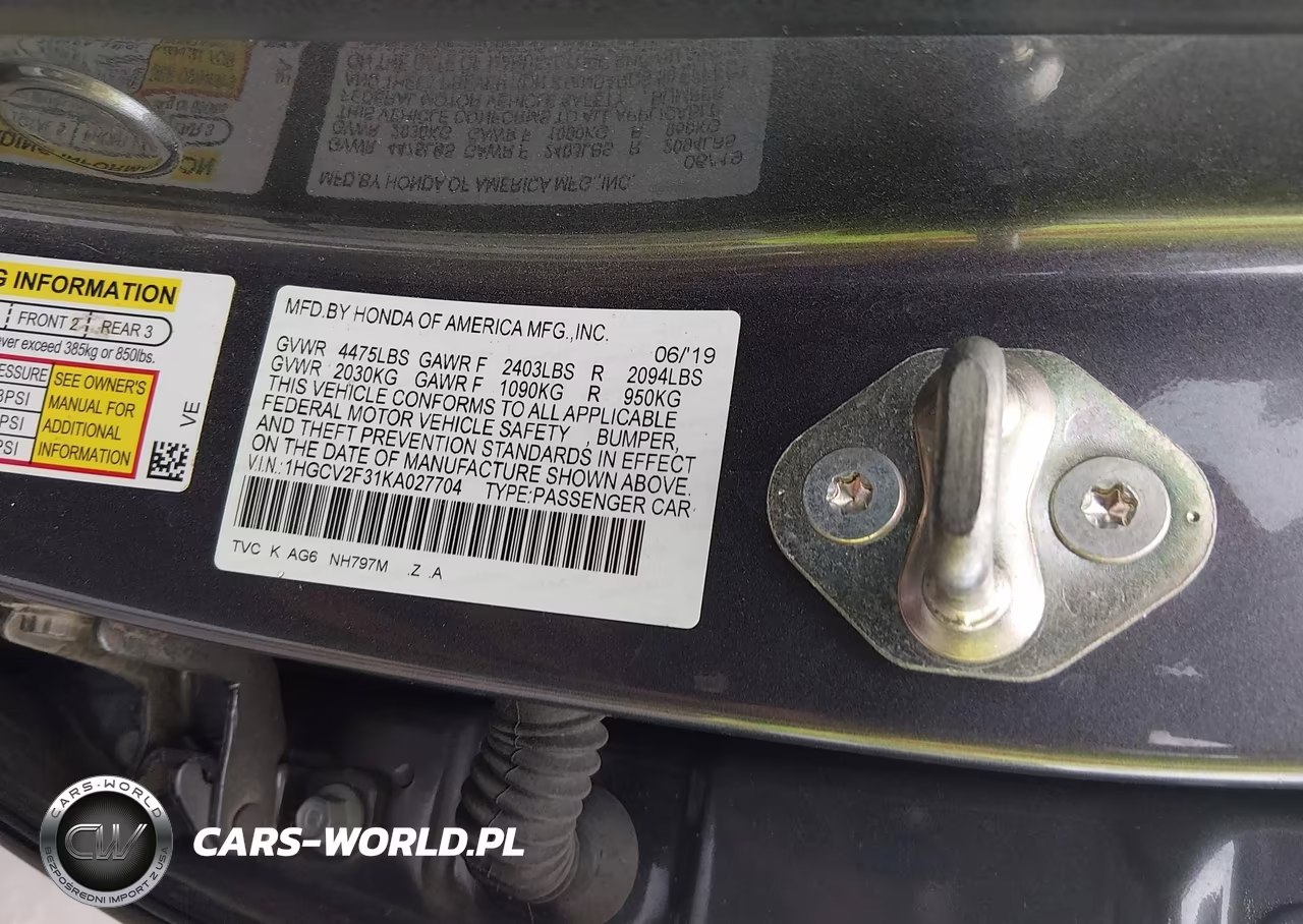 2019 Honda Accord Sport 2.0T VIN:1HGCV2F31KA027704 - 9