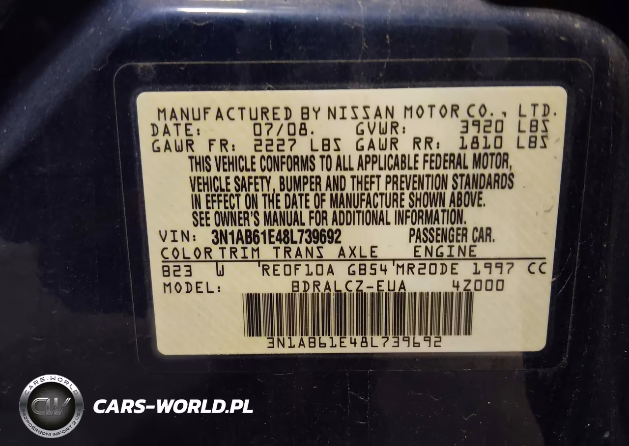2008 Nissan Sentra 2.0 VIN:3N1AB61E48L739692 - 9