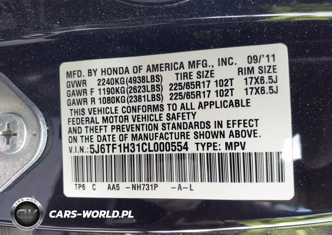 2012 Honda Crosstour Ex VIN:5J6TF1H31CL000554 - 9