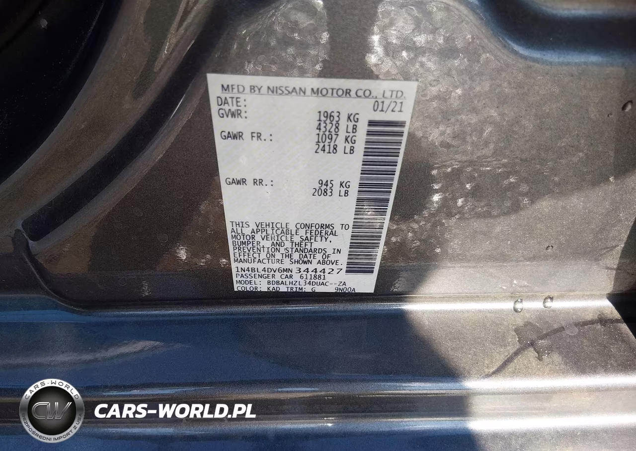 2021 Nissan Altima Sv Fwd VIN:1N4BL4DV6MN344427 - 9