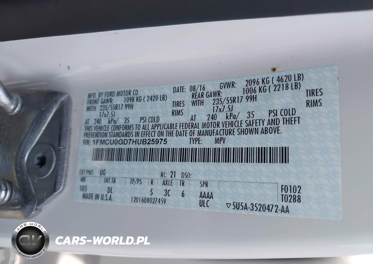 2017 FORD ESCAPE SE VIN:1FMCU0GD7HUB25975 - 9