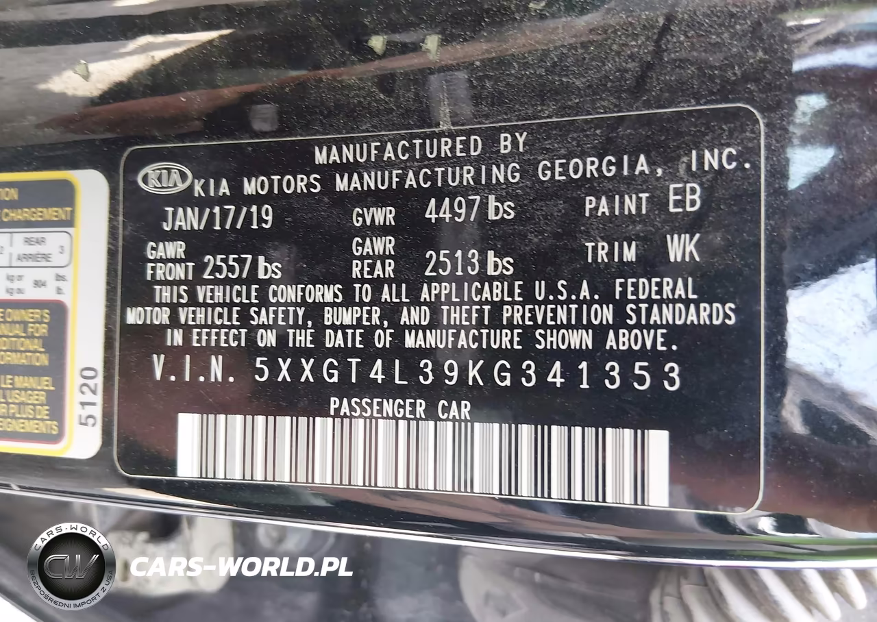 2019 Kia Optima Lx VIN:5XXGT4L39KG341353 - 9