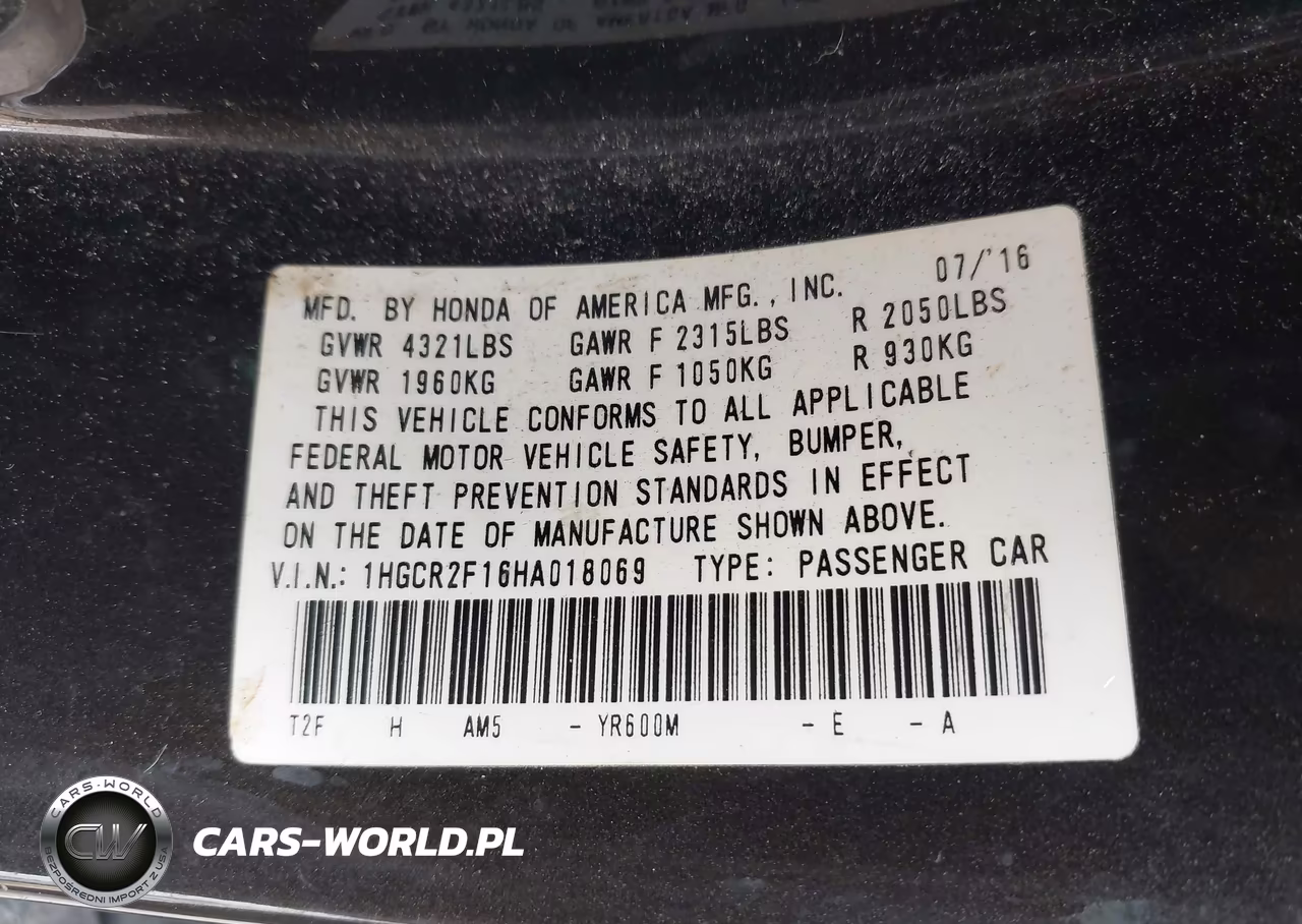 2017 Honda Accord Sport Se VIN:1HGCR2F16HA018069 - 9