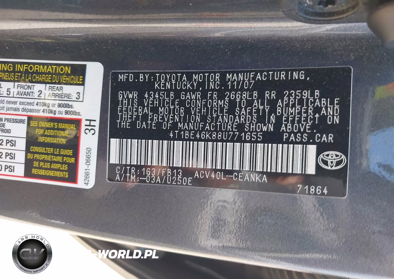 2008 Toyota Camry Le VIN:4T1BE46K88U771655 - 9