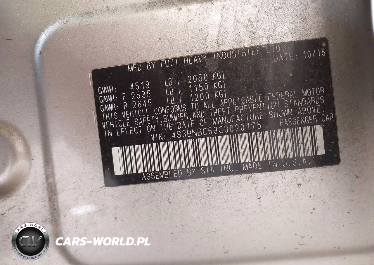 2016 Subaru Legacy 2.5I Premium VIN:4S3BNBC63G3020175 - 9