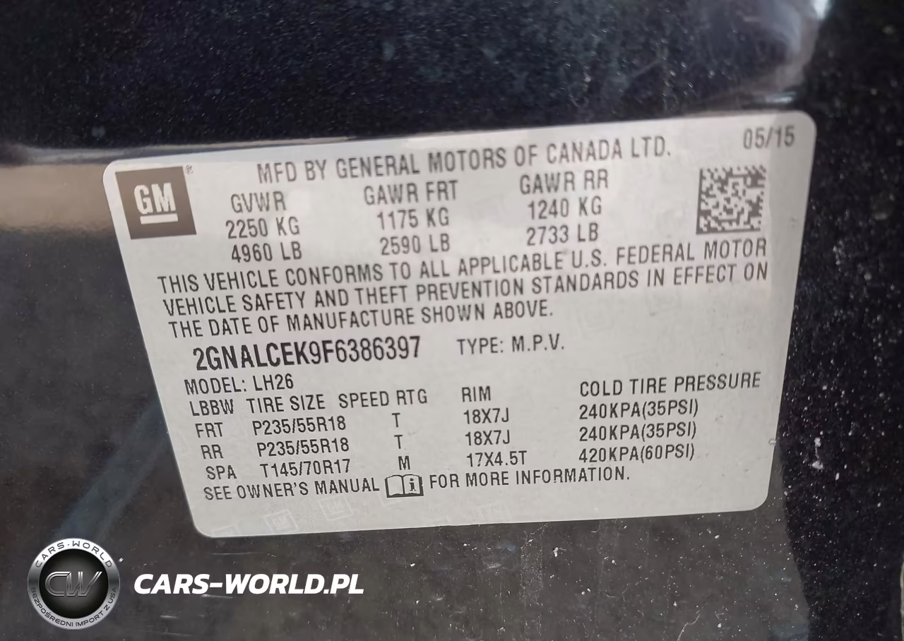2015 Chevrolet Equinox Lt VIN:2GNALCEK9F6386397 - 9