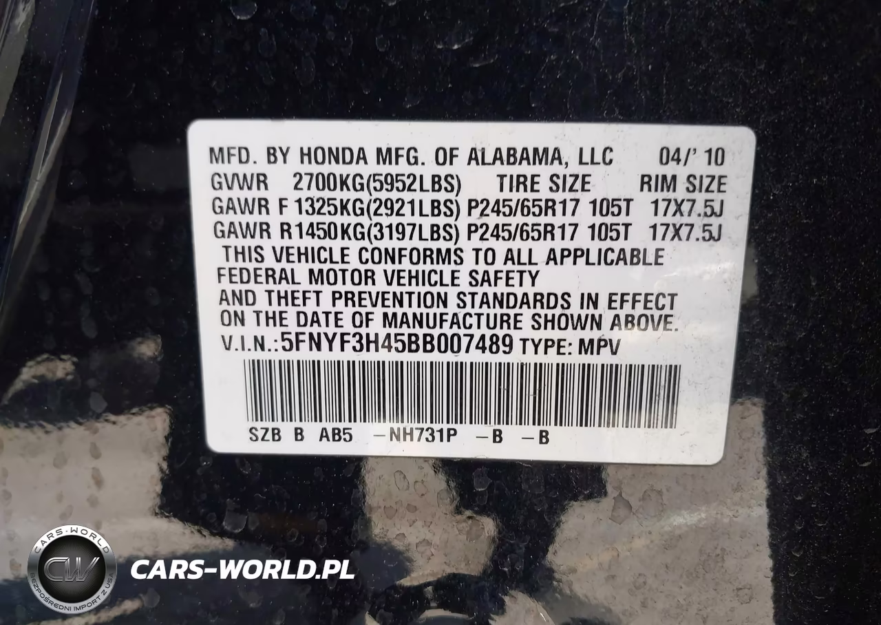 2011 Honda Pilot Ex VIN:5FNYF3H45BB007489 - 9