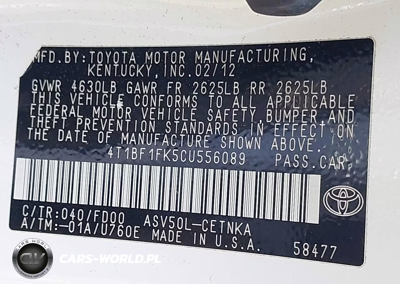 2012 Toyota Camry Le VIN:4T1BF1FK5CU556089 - 9