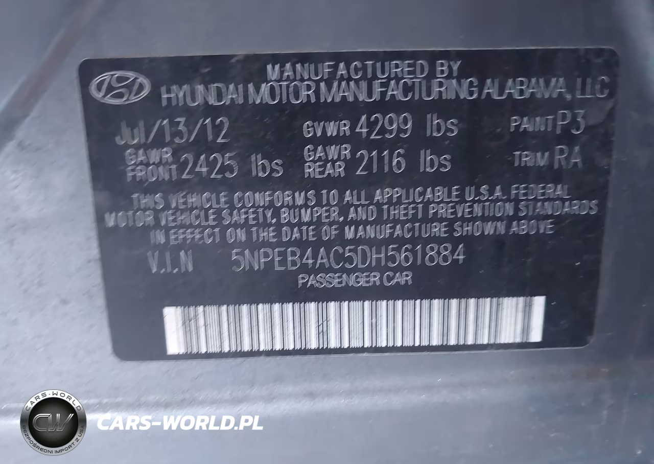 2013 Hyundai Sonata Gls VIN:5NPEB4AC5DH561884 - 9