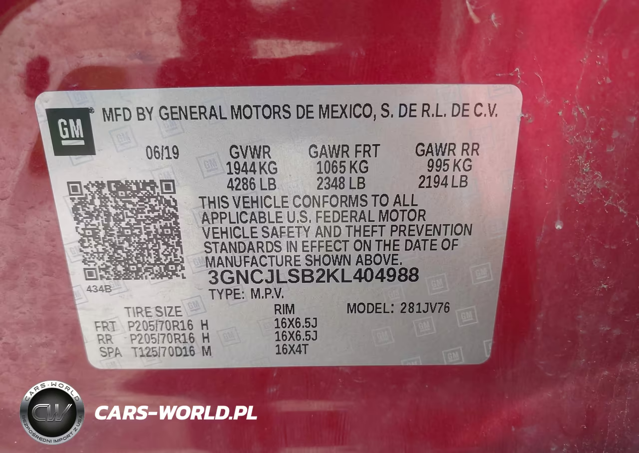 2019 Chevrolet Trax Lt VIN:3GNCJLSB2KL404988 - 9