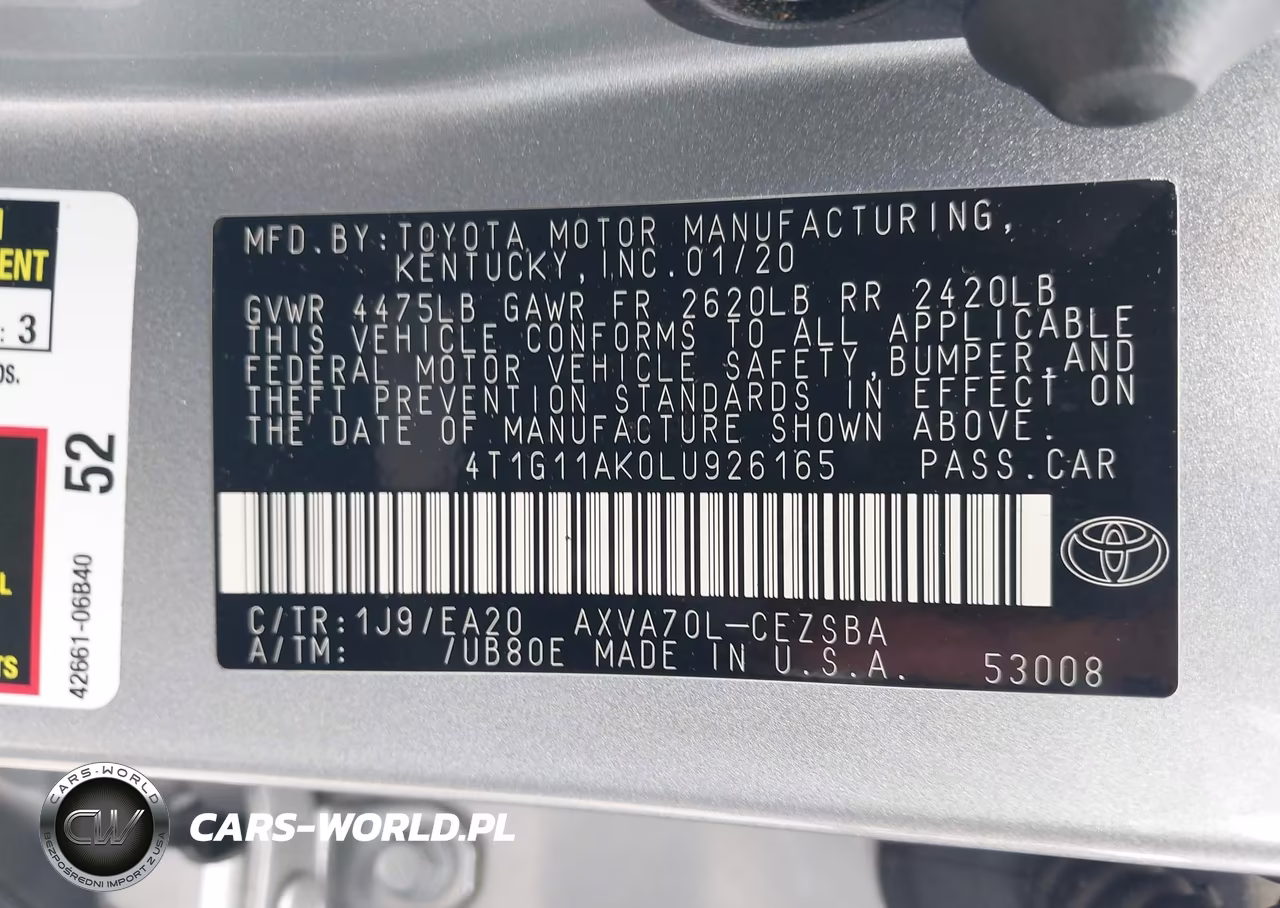 2020 Toyota Camry Se VIN:4T1G11AK0LU926165 - 9