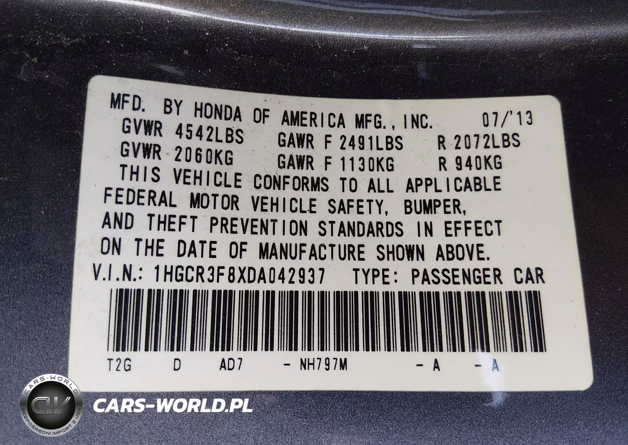 2013 Honda Accord Ex-L V-6 VIN:1HGCR3F8XDA042937 - 9