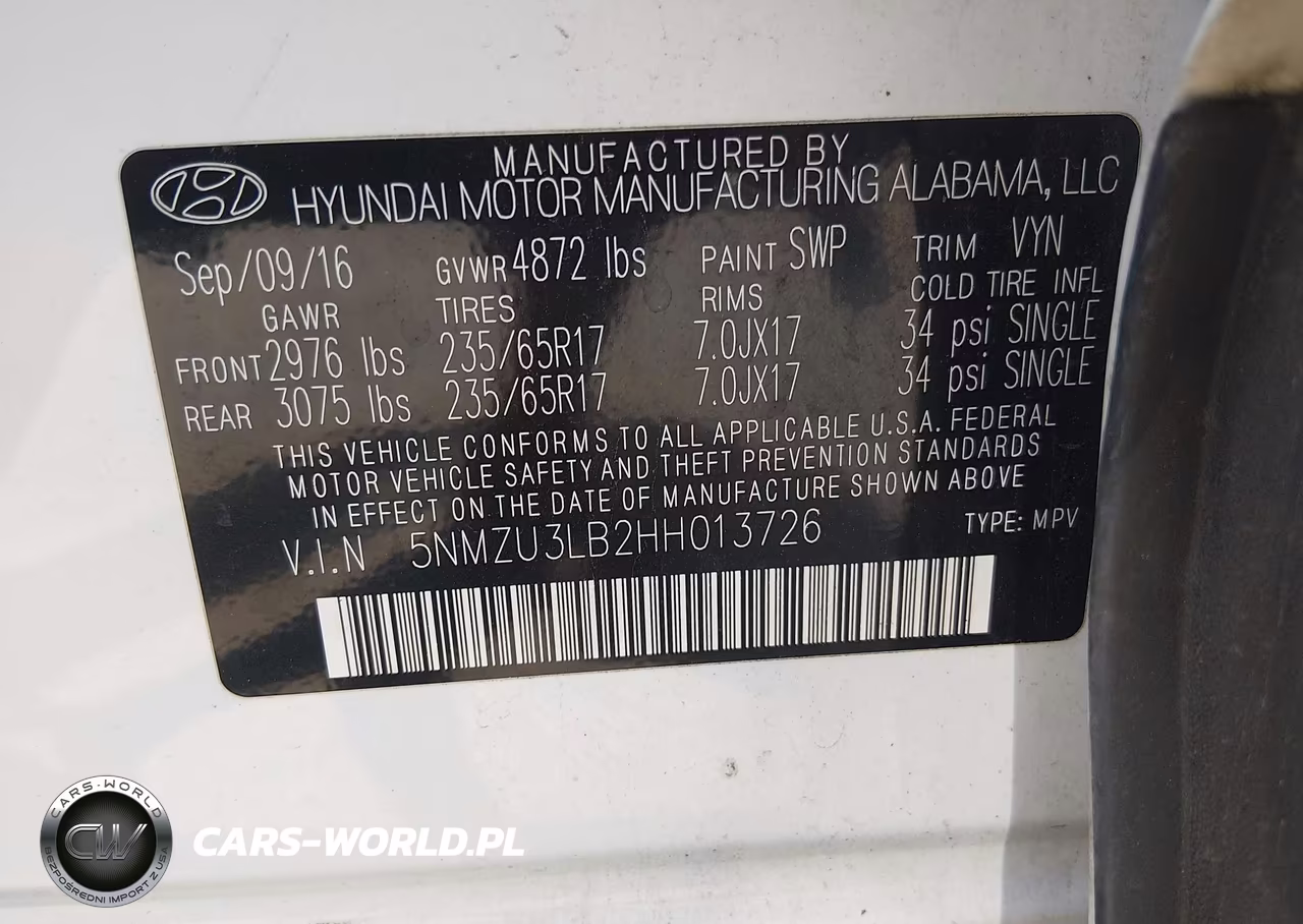 2017 Hyundai Santa Fe Sport 2.4L VIN:5NMZU3LB2HH013726 - 9