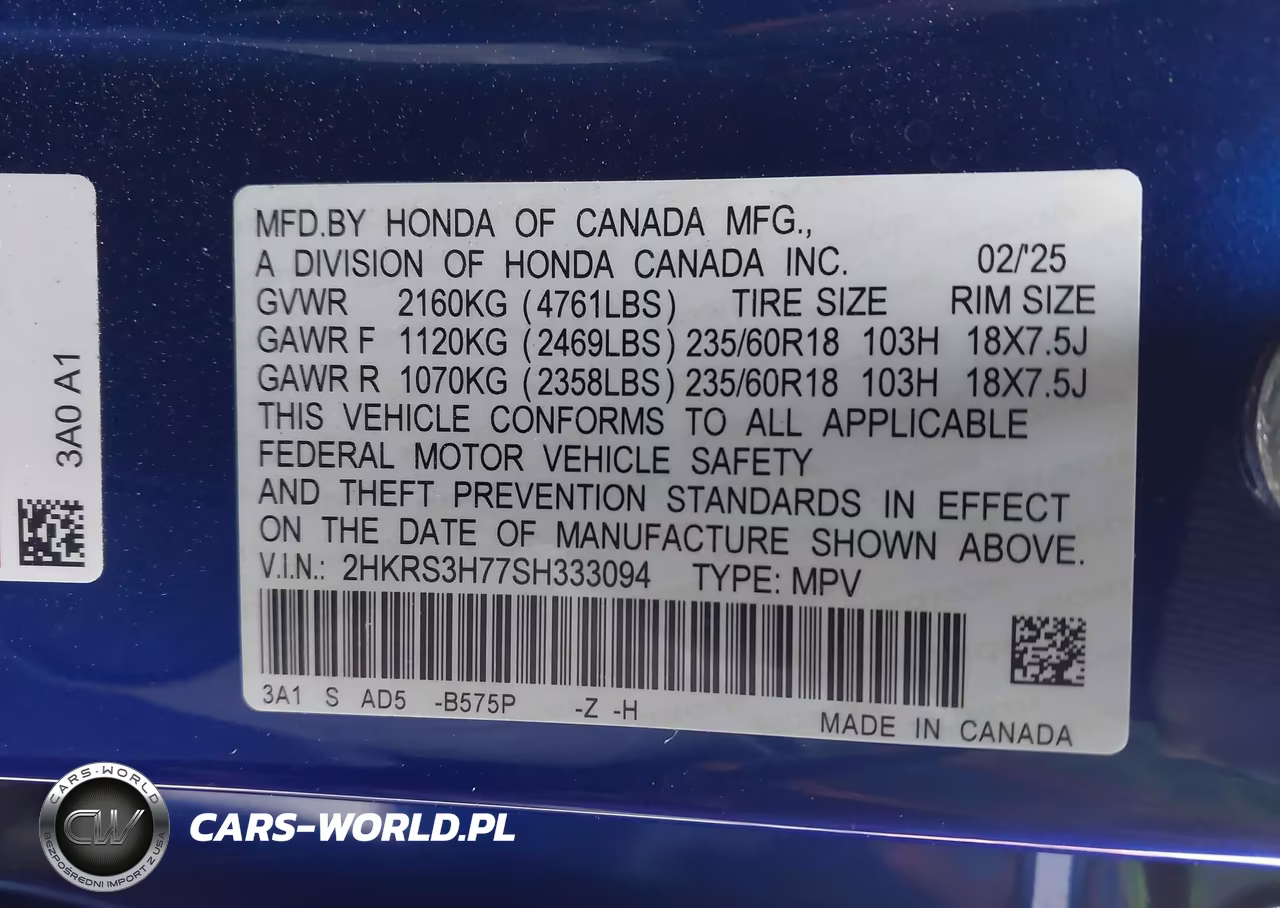 2025 Honda Cr-V Ex-L 2Wd VIN:2HKRS3H77SH333094 - 9
