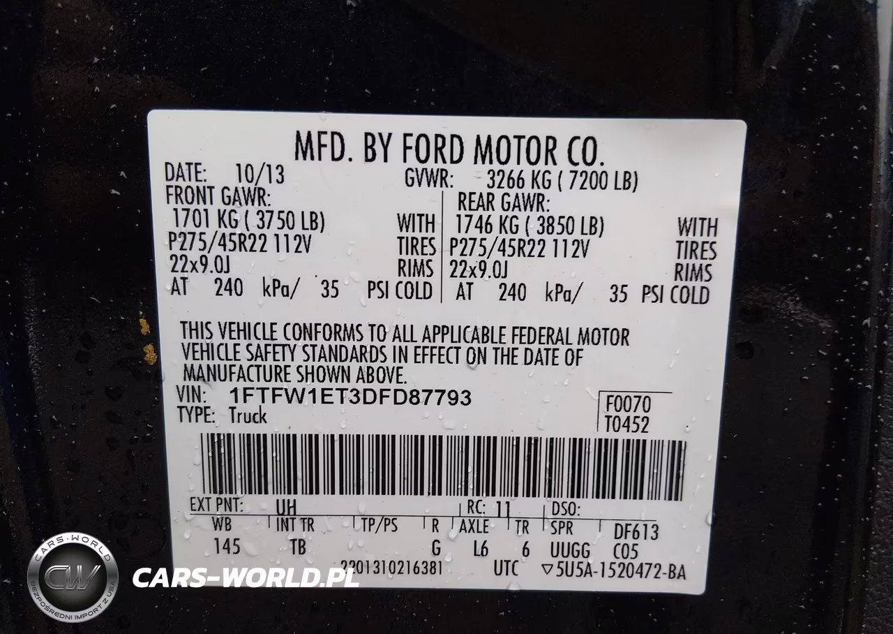 2013 Ford F-150 Limited VIN:1FTFW1ET3DFD87793 - 9