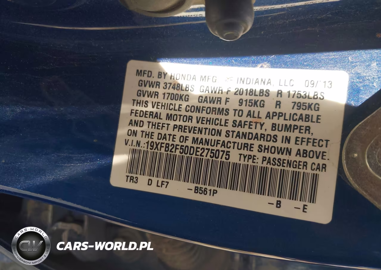 2013 Honda Civic Lx VIN:19XFB2F50DE275075 - 9