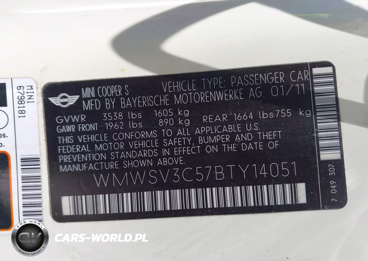 2011 Mini Cooper S VIN:WMWSV3C57BTY14051 - 9