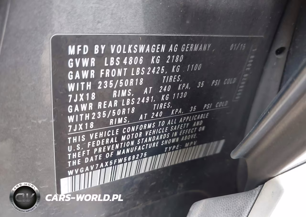 2015 Volkswagen Tiguan Se VIN:WVGAV7AX5FW569275 - 9