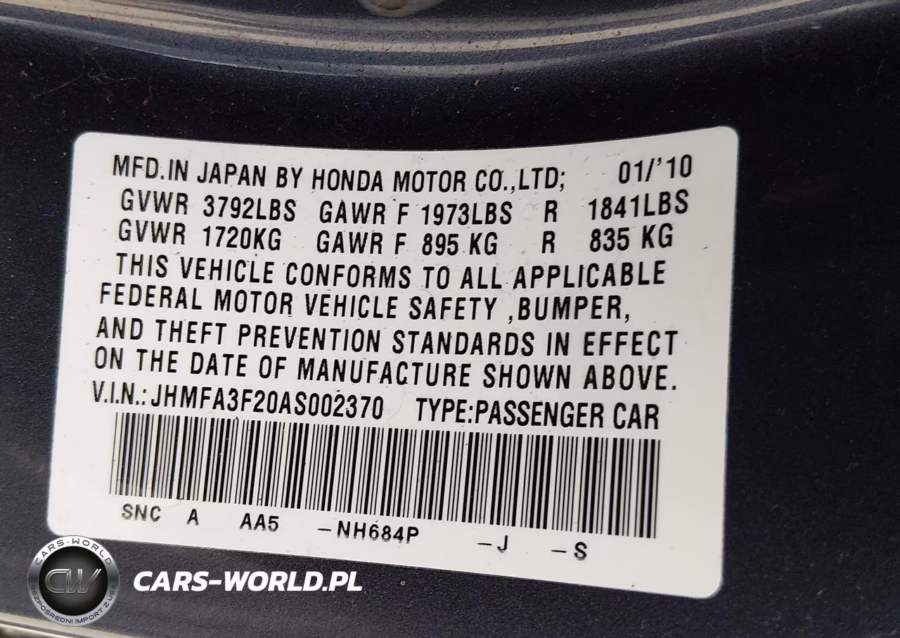 2010 Honda Civic Hybrid VIN:JHMFA3F20AS002370 - 9