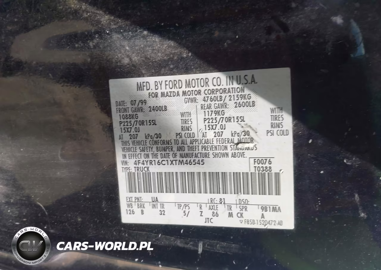 1999 Mazda B2500 Se VIN:4F4YR16C1XTM46545 - 9