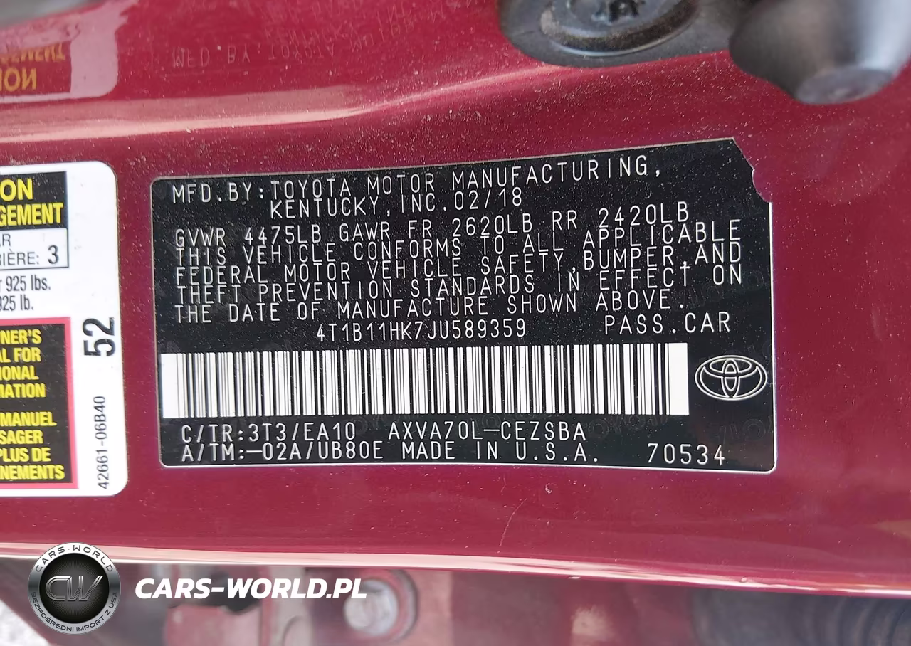 2018 Toyota Camry Se VIN:4T1B11HK7JU589359 - 9