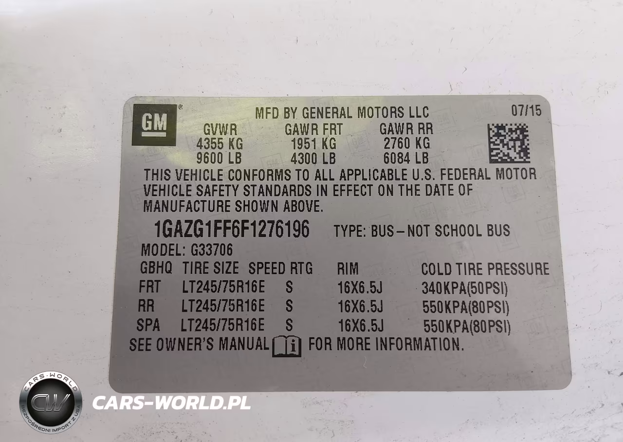 2015 Chevrolet Express 3500 Lt VIN:1GAZG1FF6F1276196 - 9