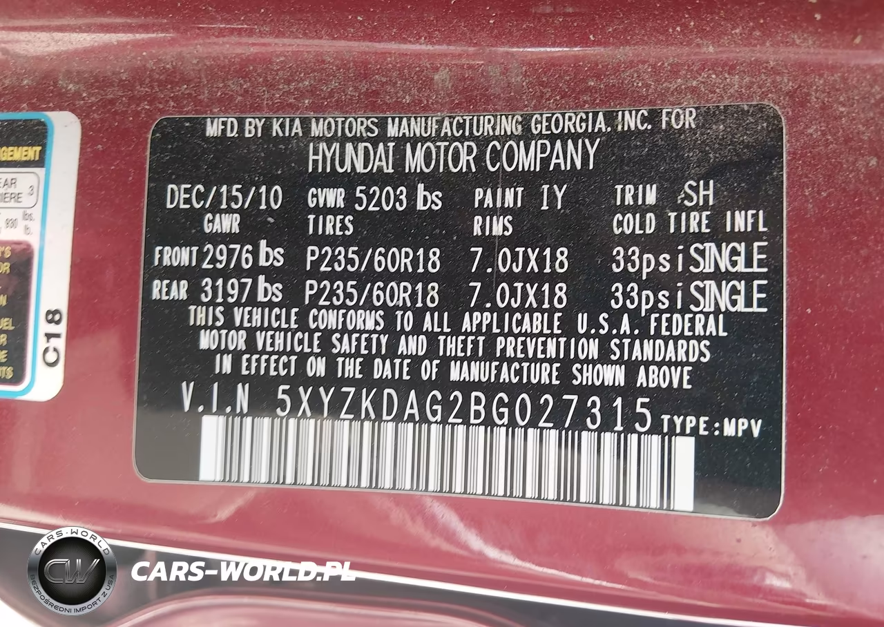 2011 Hyundai Santa Fe Limited V6 VIN:5XYZKDAG2BG027315 - 9