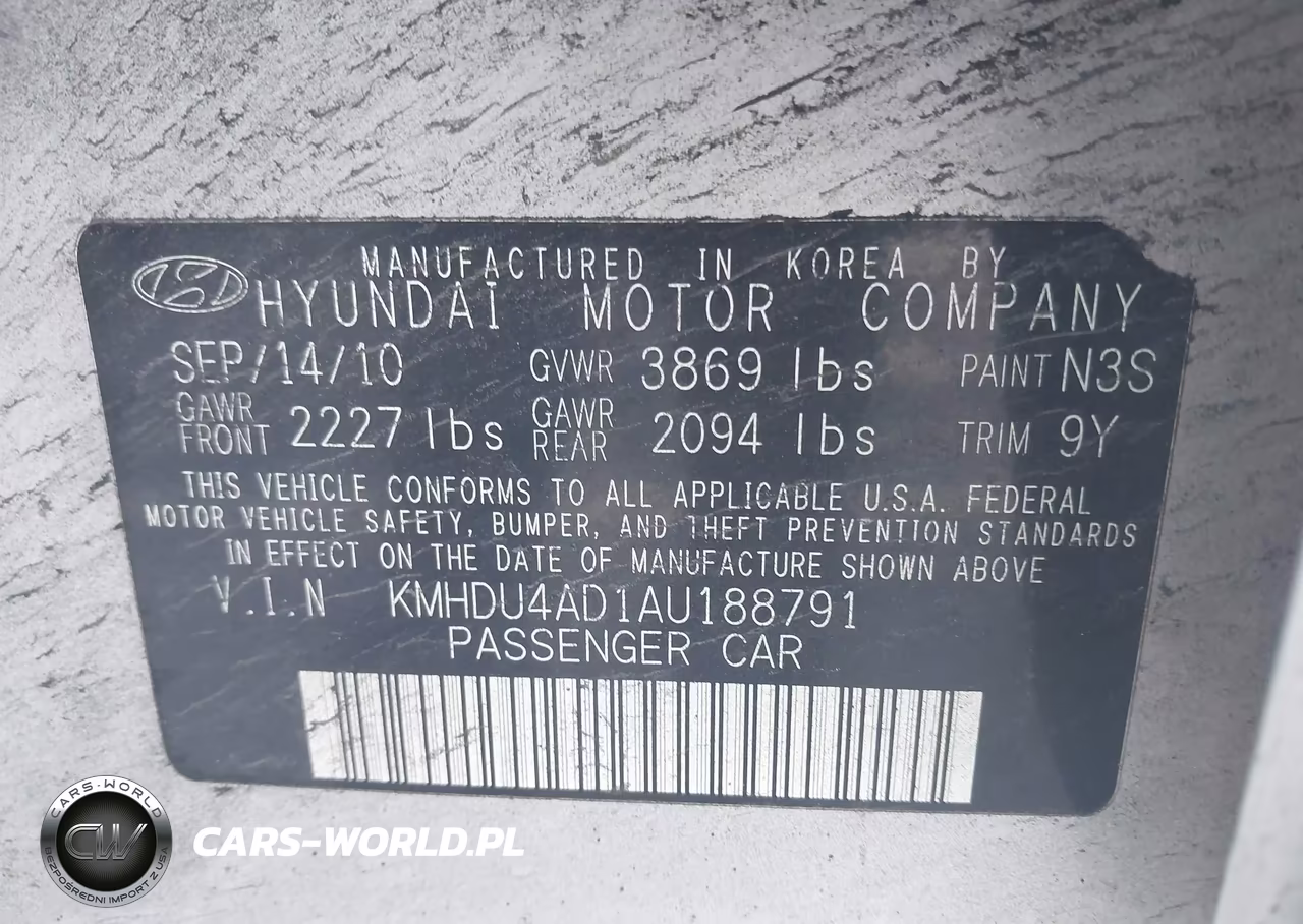 2010 Hyundai Elantra Gls VIN:KMHDU4AD1AU188791 - 9