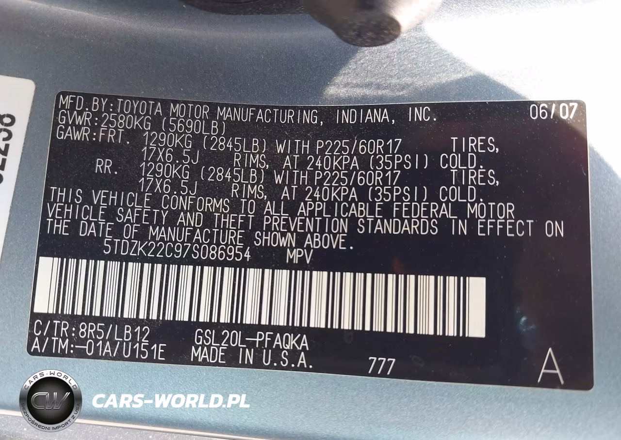 2007 Toyota Sienna Xle VIN:5TDZK22C97S086954 - 9