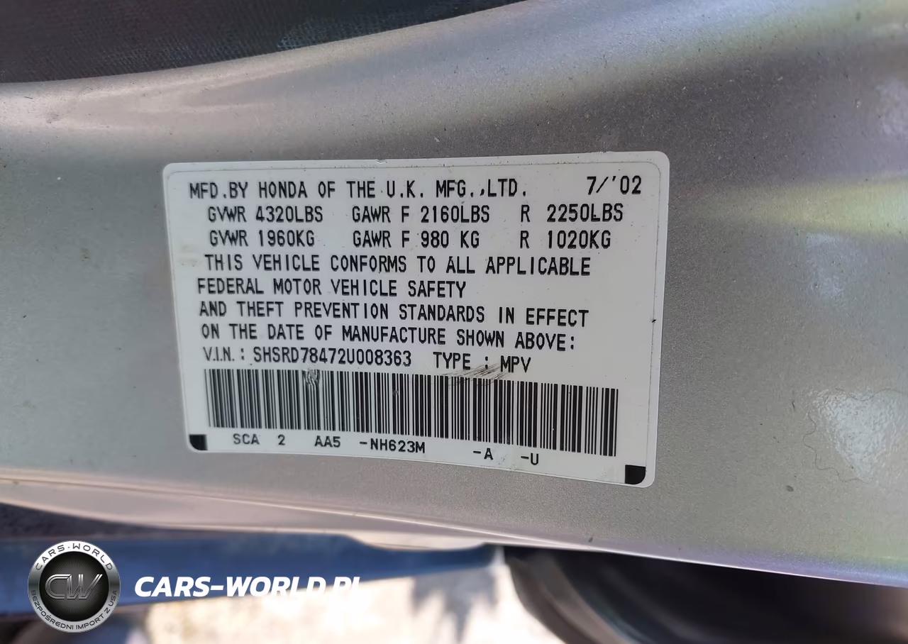 2002 Honda Cr-V Lx VIN:SHSRD78472U008363 - 9